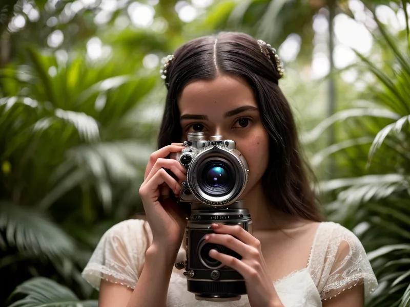 Primer plano de hongo microscópico dentro de un lente de cámara fotográfica