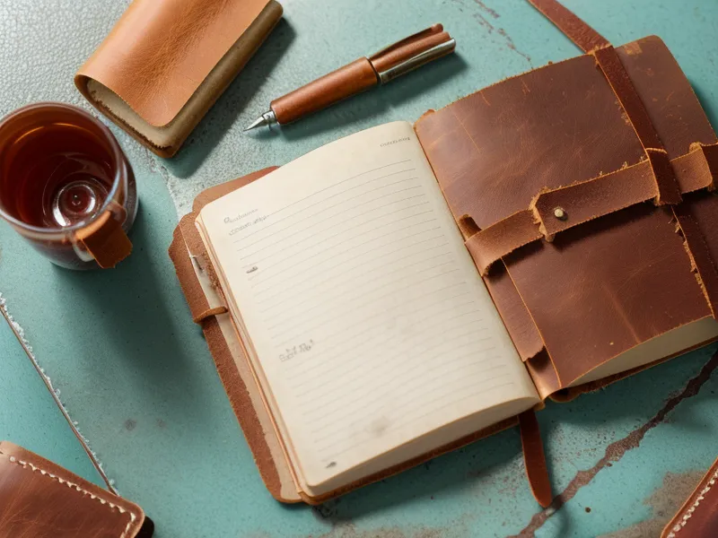 Libreta de apuntes de fotografía natural junto a un vaso de aguapanela, notas de un retrato aficionado en el corredor